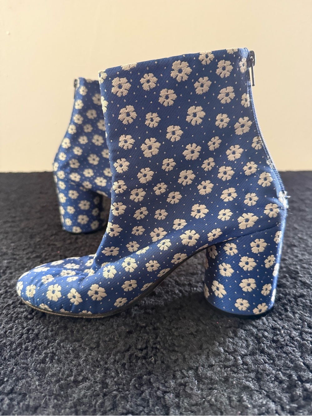 Maison Martin Margiela Blue Floral Fabric Ankle Boots